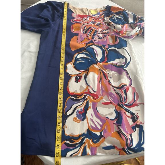 Maeve Silk Floral Chiffon Shift Dress Womens Size Large Blue Pink Art Party - Picture 7 of 7
